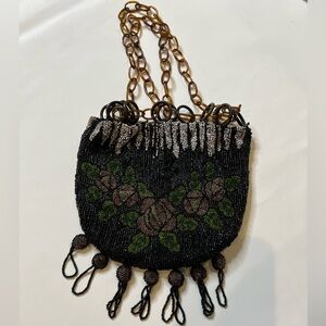 Vintage Art Deco beaded bag with tortoise chain